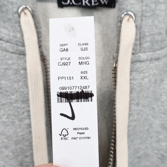 NWT J.Crew New Heritage Fleece Full Zip-Up Hoodie Long Sleeve In Gray Size XXL - Picture 7 of 8